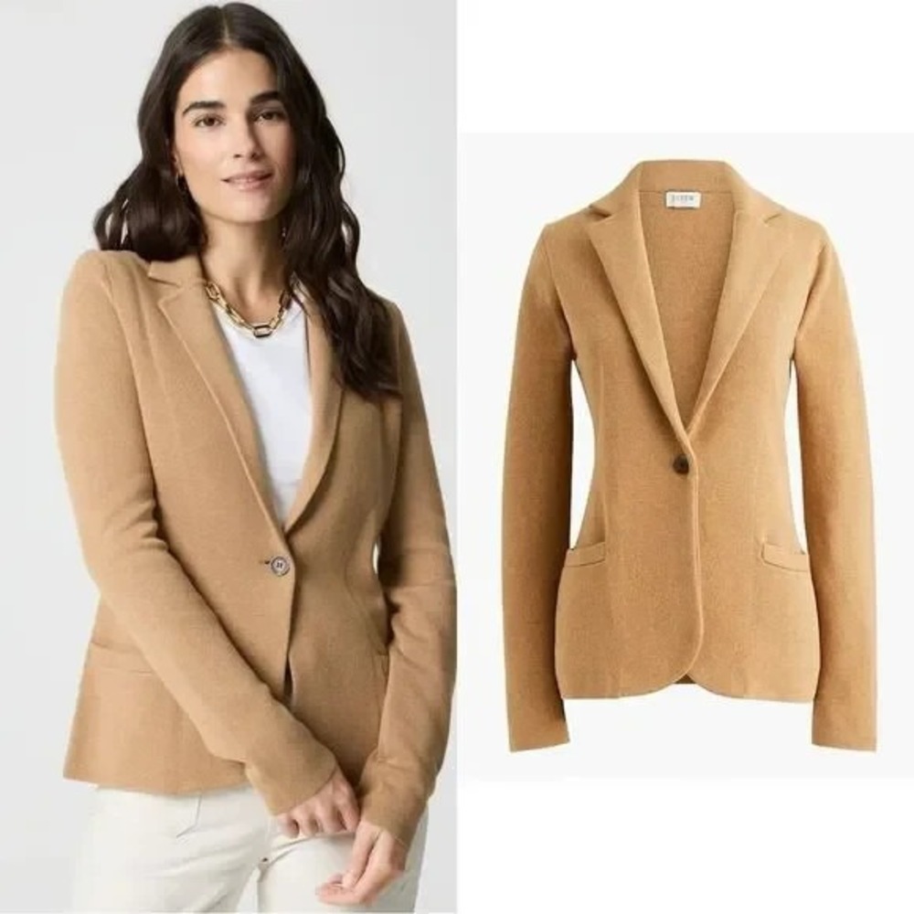 J.Crew Schoolboy Sweater Blazer in Camel‎ Jacket Plus Sz 2X Knit Blazer Cardigan